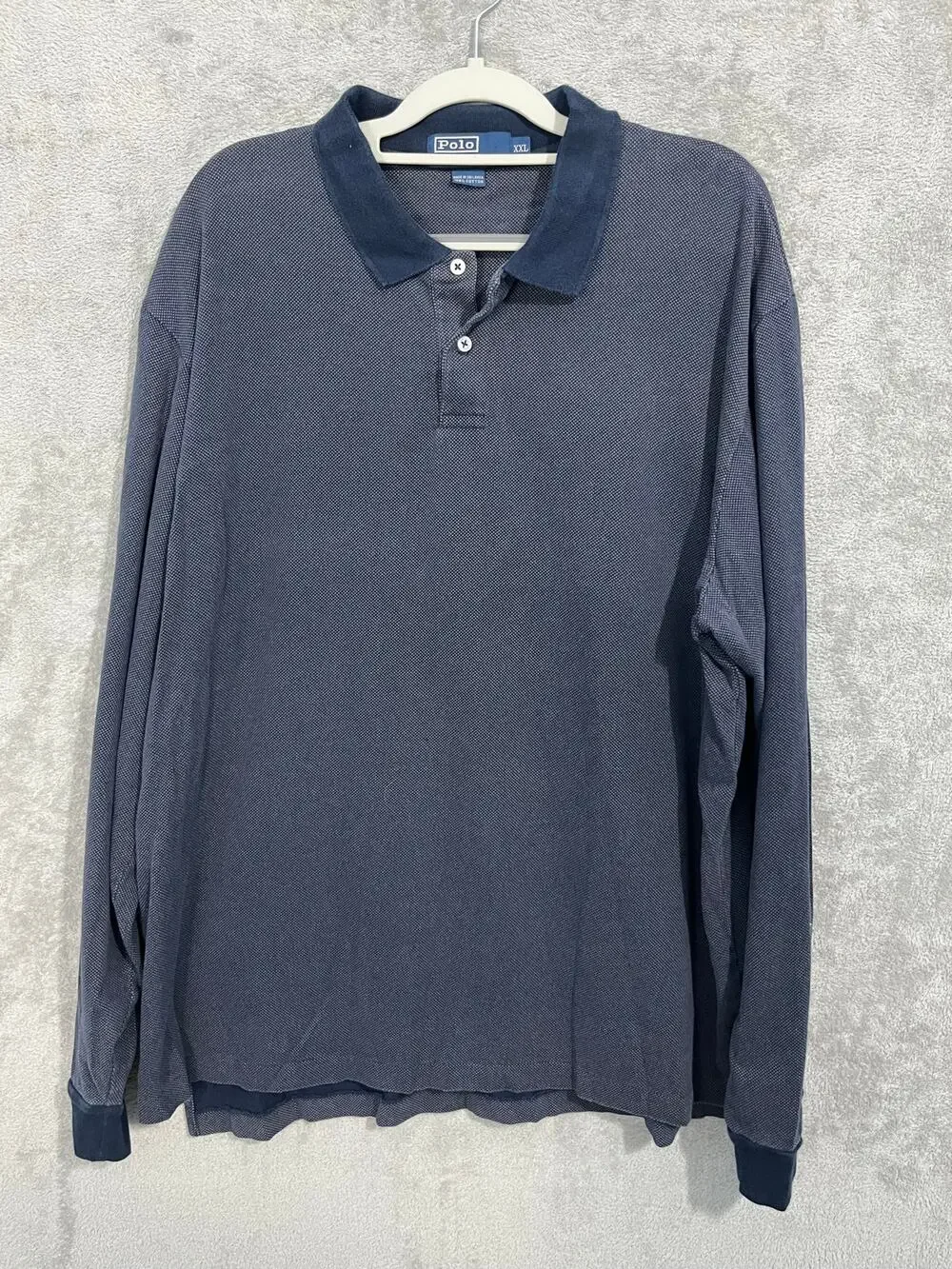 VTG Polo Ralph Lauren Long Sleeve Rugby Polo Shirt XL Navy Textured 90s Y2K